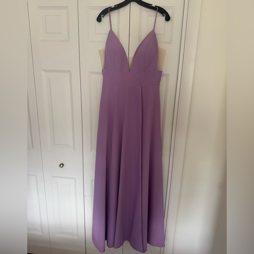 Val Stefani Lavender Gown with Spaghetti Straps and Plunging Neckline